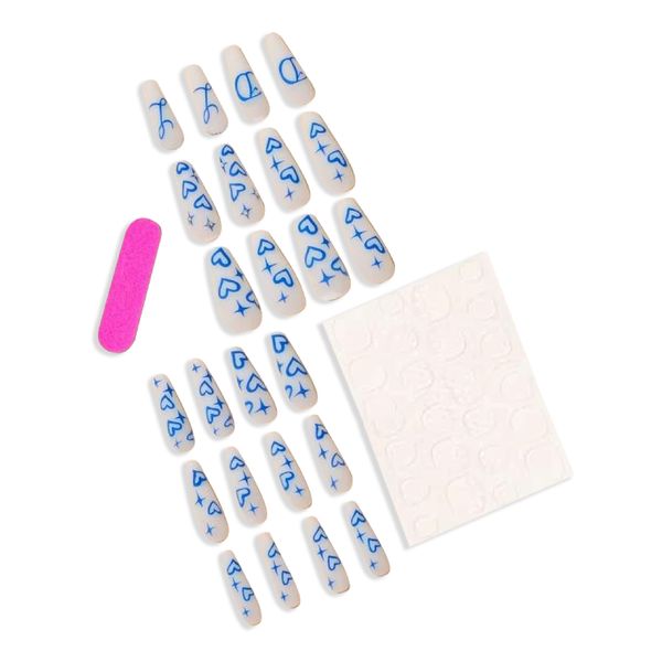 24 Piece Long Coffin Stick On Nail Set - White