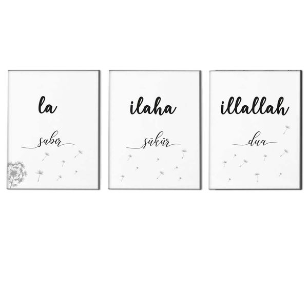 Canvas-Art-3 Pieces White Saber, Sukur &amp; Dua Muslim Wall Art