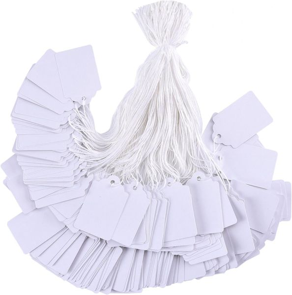 Price Tags w/ String Attached, 100pcs White Marking Merchandise Strung Tags