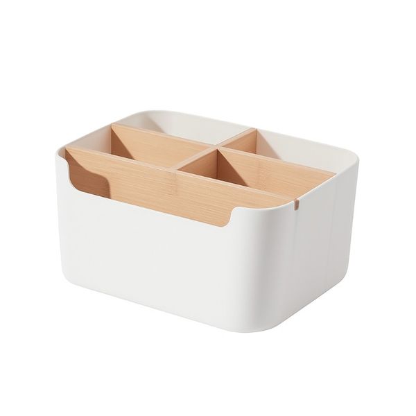 Modular Desktop Storage Organizer with Bamboo Partitions - White