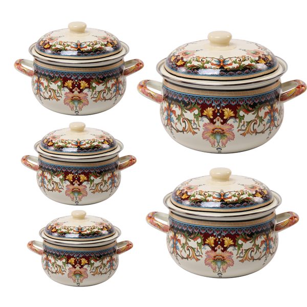 Agate - Enamel Stockpot Stew Pot Casserole 10 Piece Set - Flower