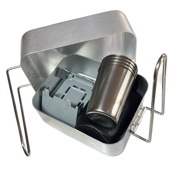 Camping Cooking Bundle - Aluminium Dixie Mess Tin, Pocket Stove &amp; 4 Cups