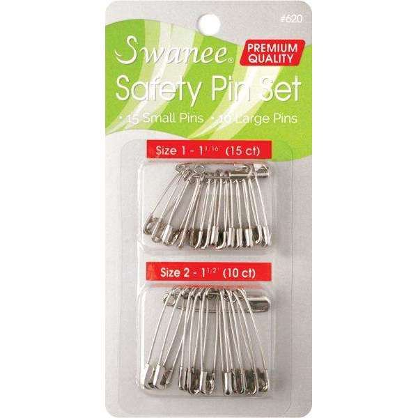 Swanee Safety Pin Assorted Size 25ct Silver- 6 Pack