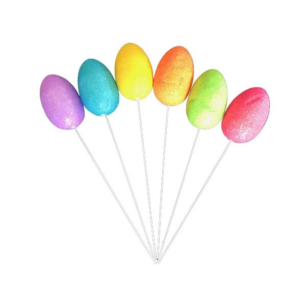 Glitter Easter Egg Stakes - Table &amp; Cake Decorations (Set of 12)