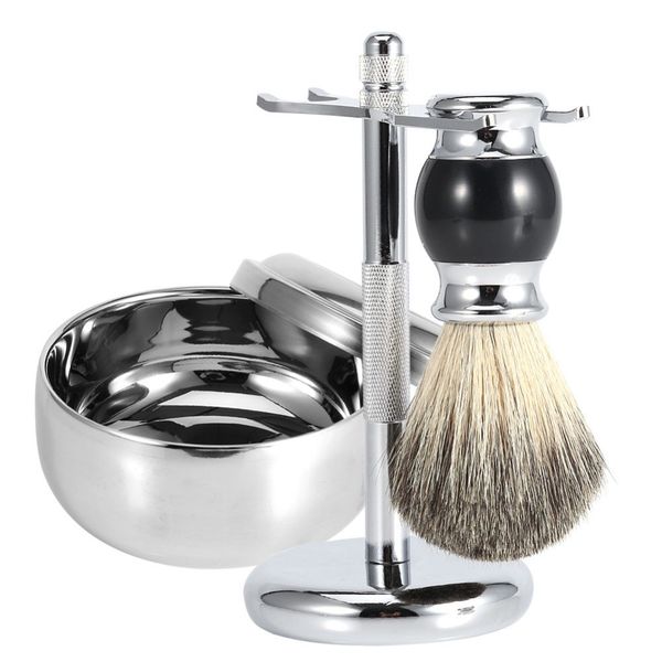 Men's Beauty Stainless Steel Old-Fashioned Manual Shaver Three-Piece Set