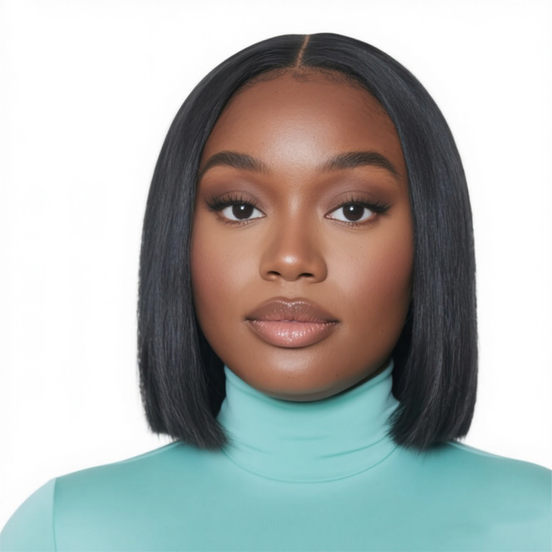 SUNRAY Glueless Bob Wig - 13x4 Straight Lace Front Human Hair Wig, 8 Inch