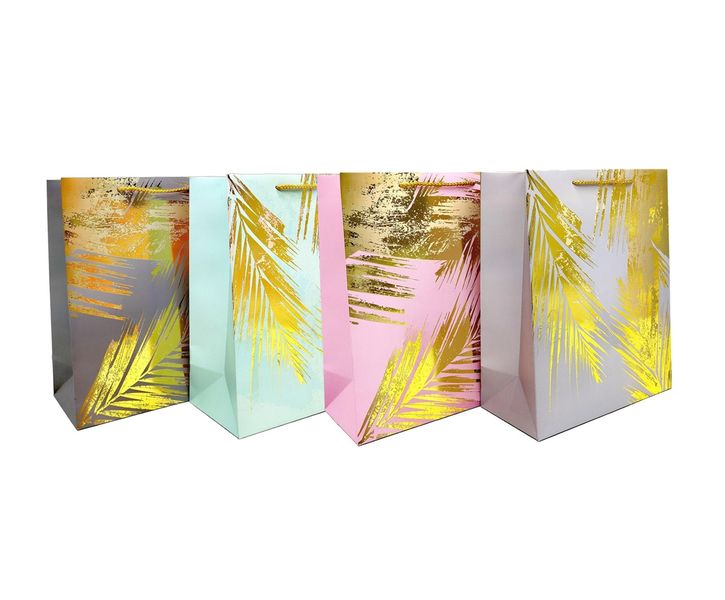 Elegant Gift Bags with Golden Palm Leaf Design, 4 Patterns, 32×26×12cm