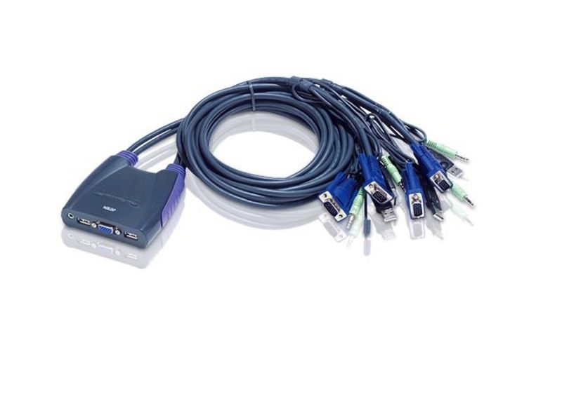 ATEN CS64U 4-Port USB VGA/Audio Cable KVM Switch W/1.8M CABLE ATEN