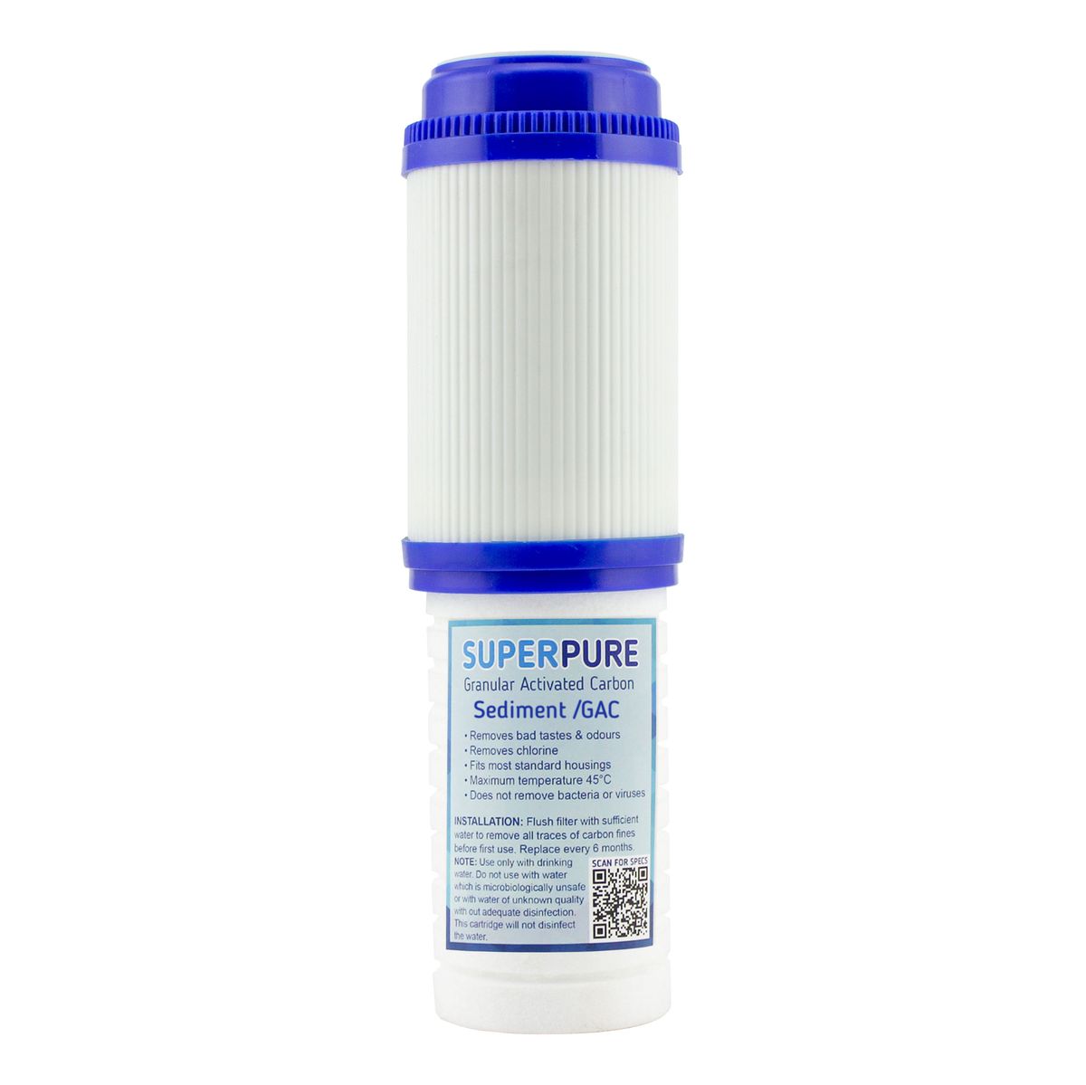 SUPERPURE 10 inch 2-in-1 GAC (Granular Activated Carbon) / Sediment Filter