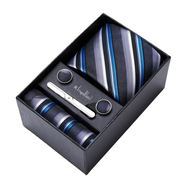 Kingdushi Men's Tie Set with Pocket Square Cufflinks &amp; Tie Clip, Gift Box