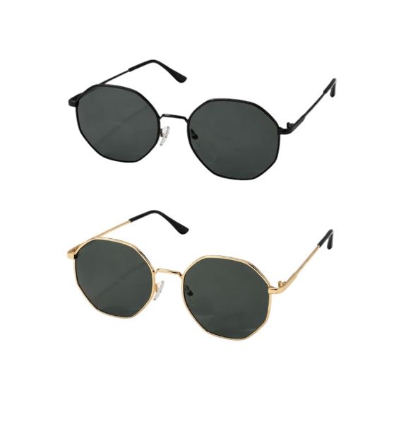 2 Pair 90's Vintage Retro Geometric Sunglasses Set (Black &amp; Gold)