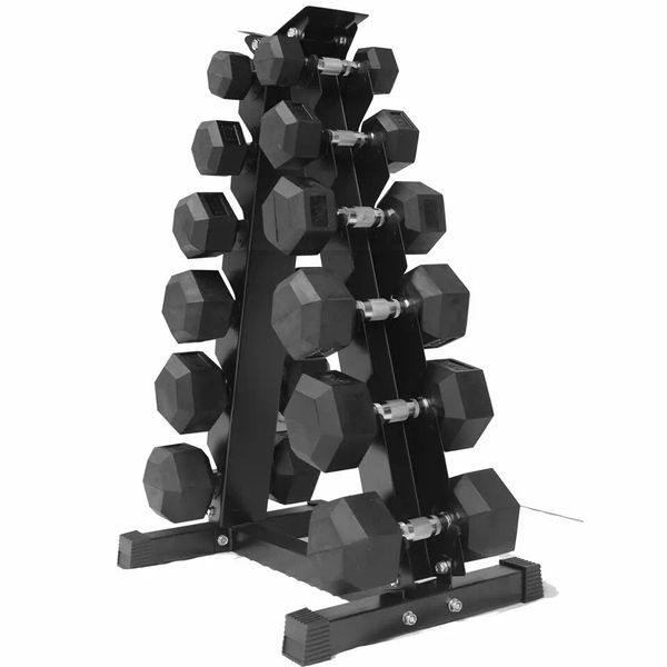 Rubber Hex Dumbbell Weight Set 2.5kg – 15kg with Rack