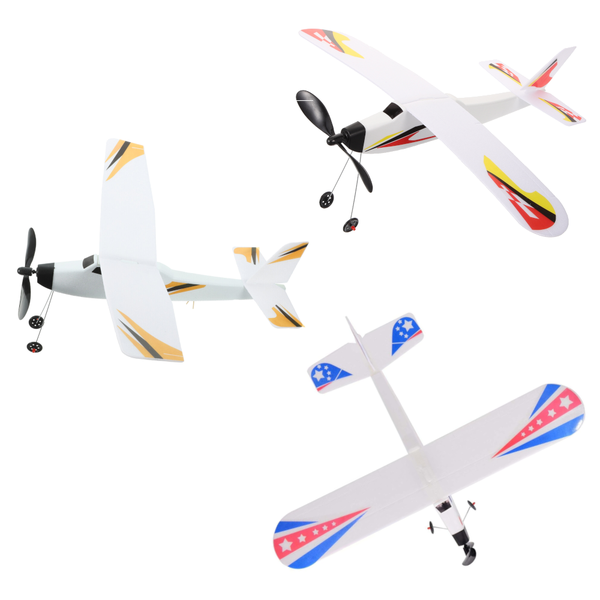 3-Pack of DIY Foam Glider Airplane Rubber Elastic Band Powered Plane Toy