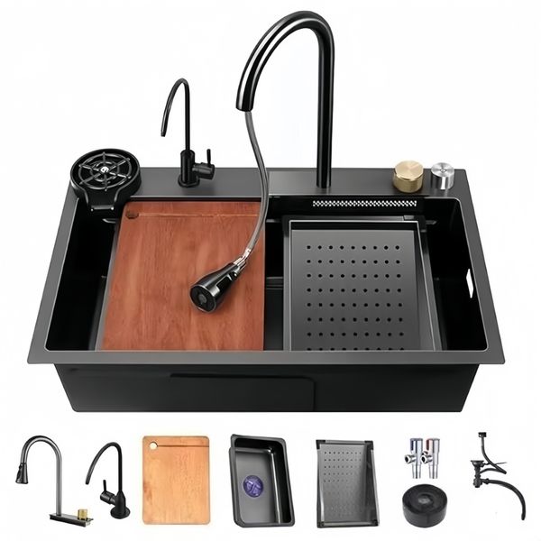 60CM Stainless Steel Single Bowl Kitchen Sink With Faucet &amp; Downpipe