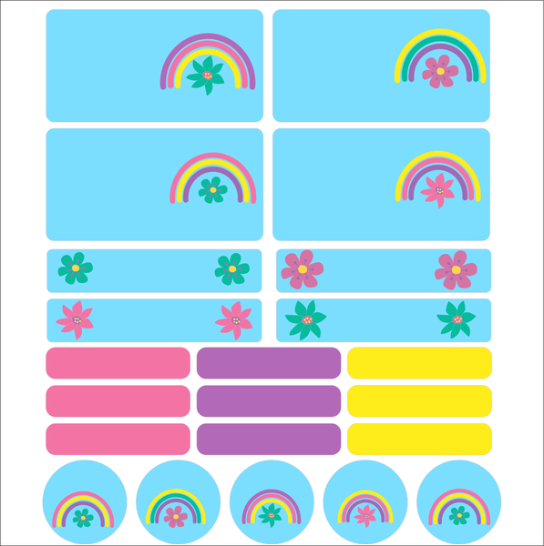 Rainbows and Flowers Waterproof DIy School Stationery Labels