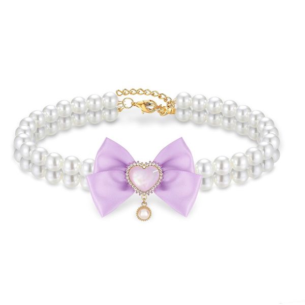 Heart Shape Pearl Bow Pendant Collar for Small Medium Pets Cats Dogs (M)