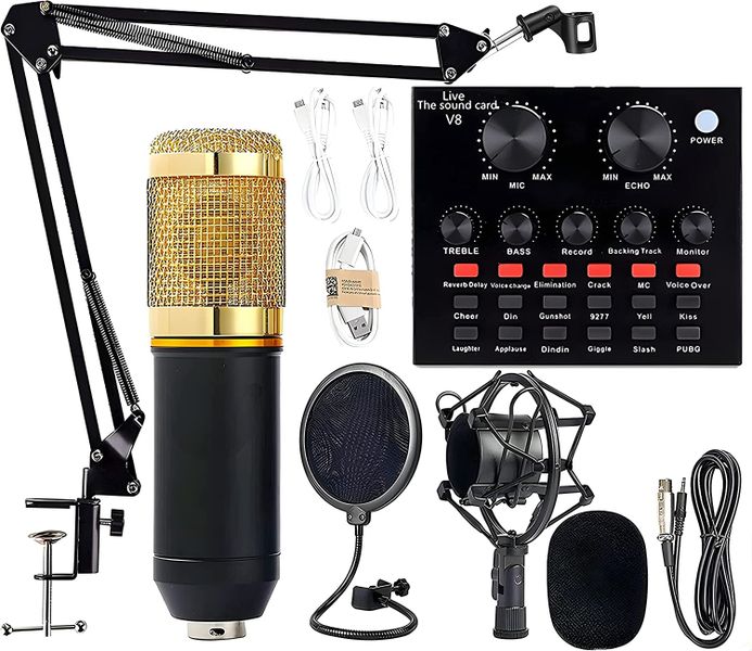Podcast Equipment Bundle BM800 Podcast Microphone Bundle with V8 Sound Card