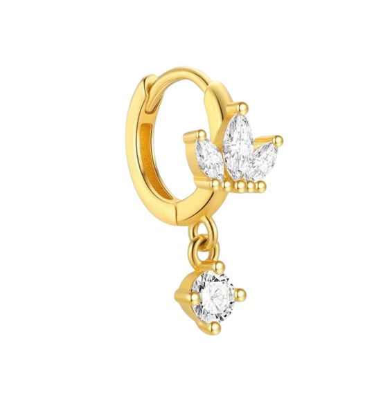 Sterling Silver Marquise CZ Drop Huggie - Elegant Helix and Lobe Hoop