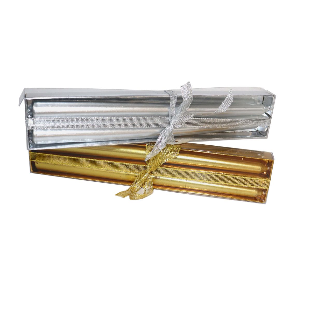 Decorative Candles - 2 Gold and 2 Silver - Wrapped with Ribbon - Set of ...