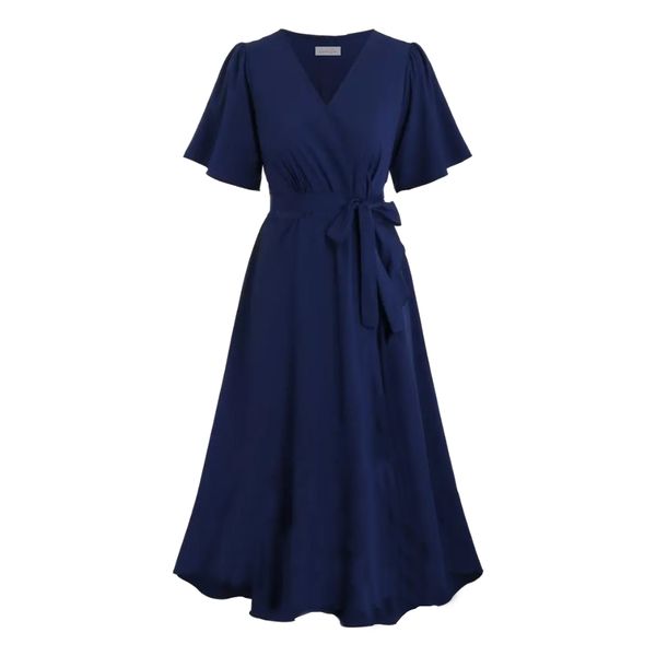Hannah Grace Maternity Navy Short Wrap Dress with Pockets