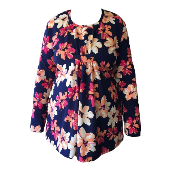 Corporate Maternity Top - Long Sleeve - Navy Floral Printed