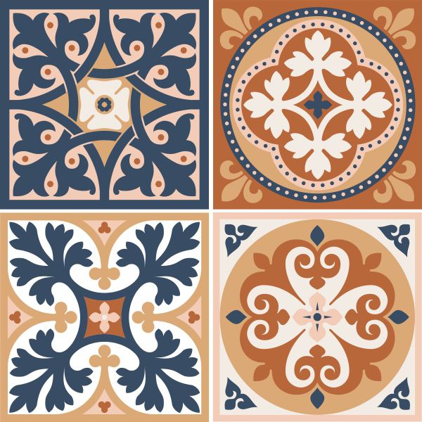 Navy and Orange Tile Wall Stickers