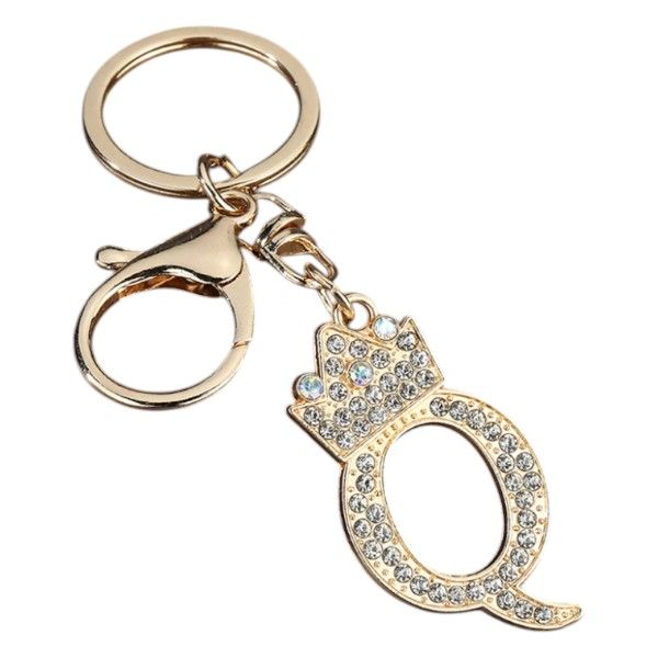 Rhinestone Charm Keychain With Letter 'Q' - Gold