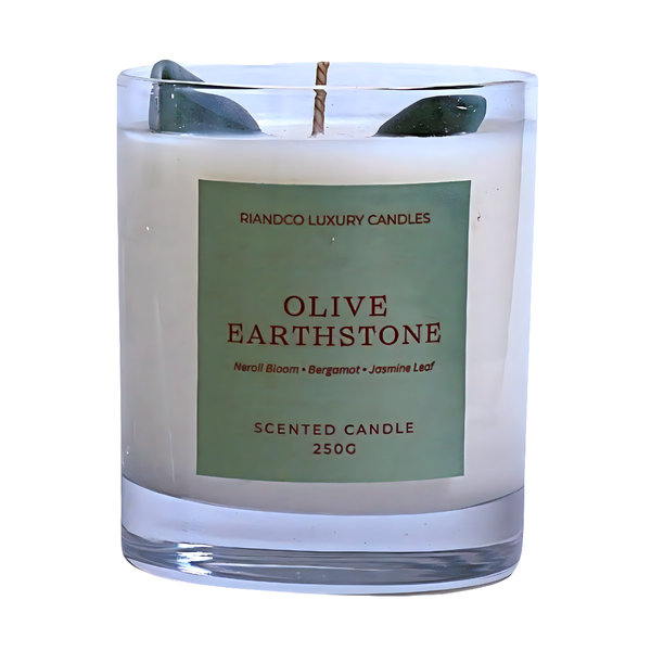 Olive Earthstone Crystal Candle - Grounding Freshness for Calm Living