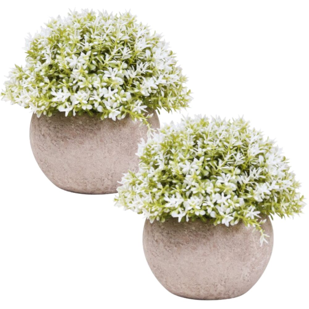 Home Decor Artificial Paper Pulp Bonsai Flower Pot Ornament Set of 2
