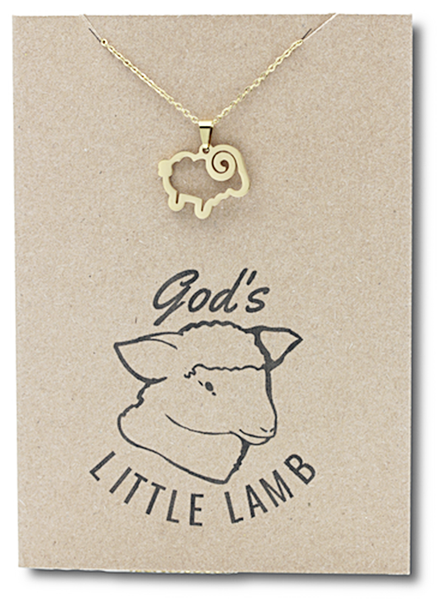 Stainless Steel Necklace On Message Card-Sheep Little Lamb