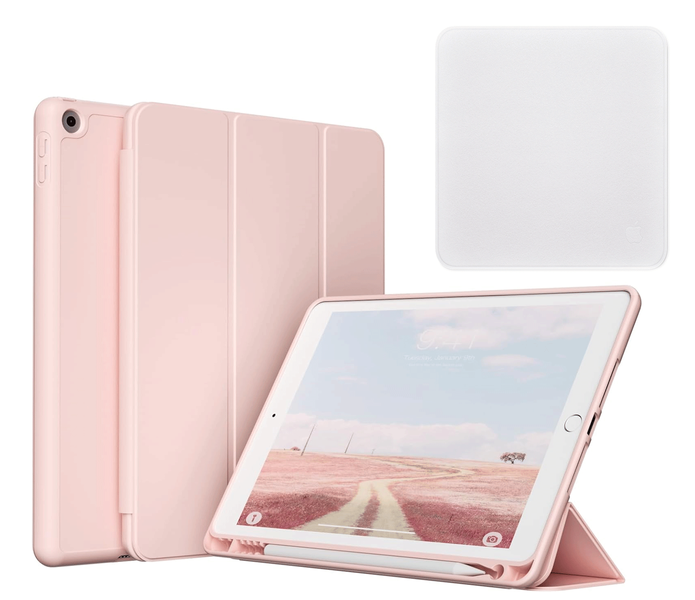 IPad 10.2" Case with Pencil Holder + Cleaning Cloth - Trifold Stand