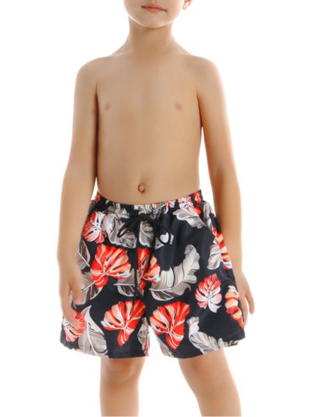 Olive Tree-Boys Board Shorts Swim &amp; Beachwear-Black &amp; Orange Leaf