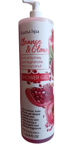 Azana Spa Cleanse and Glow Shower Gel - Fruit Enzymes, Pomegranate, Coconut