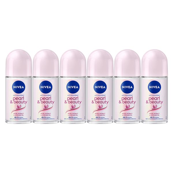 NIVEA Pearl &amp; Beauty Anti-perspirant Roll-on Deodorant, 6x50ml