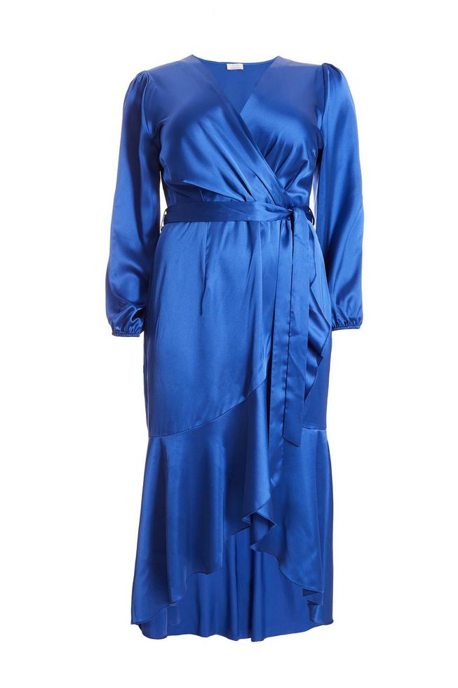 Quiz Ladies - Curve Blue Satin Wrap Midi Dress | Buy Online in South ...