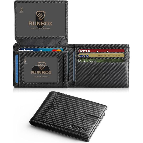 Trifold Wallet Slim RFID Leather 2 ID Window Mens Wallet with Money Clip