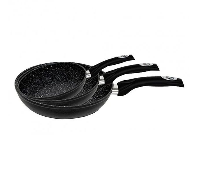 Haus Lux 3 Piece Marble Coating Fry Pan Set - Black