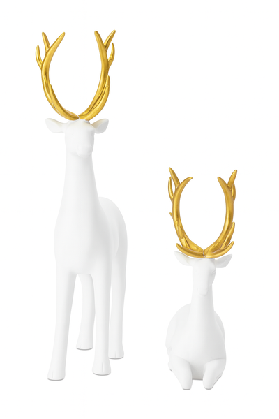 Wansati White &amp; Gold Reindeer Figurines Set
