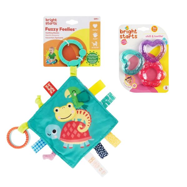 Bright Starts Soothing Comfort Bundle - Teether &amp; Fuzzy Blankie - Pink