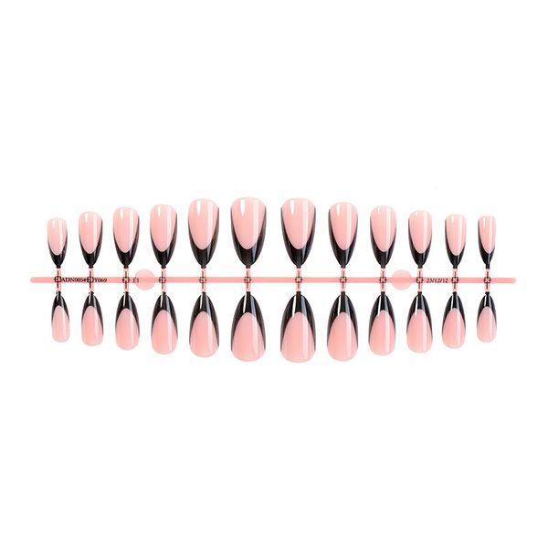 Almond Fake Nails Simple Black French Wearable Tips Finished Products