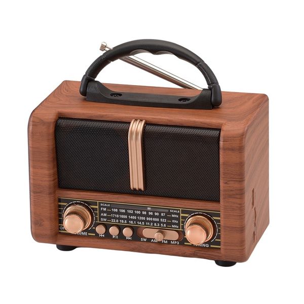 Portable Wooden 3-Band Radio with USB/TF Playback &amp; Carry Handle -NS-8107BT