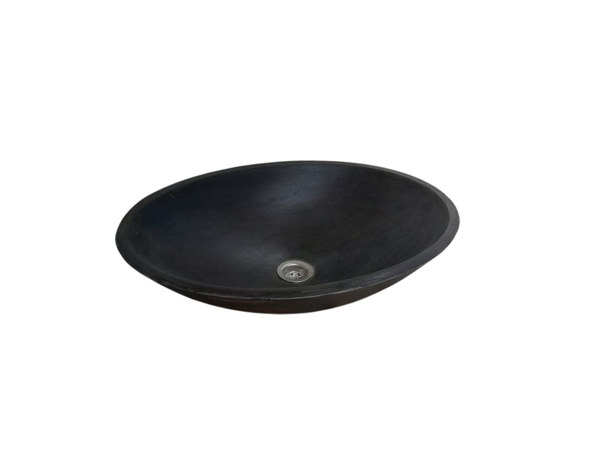 Black Concrete Oval Basin 50x35x15 cm - High strength, Chip Resistant