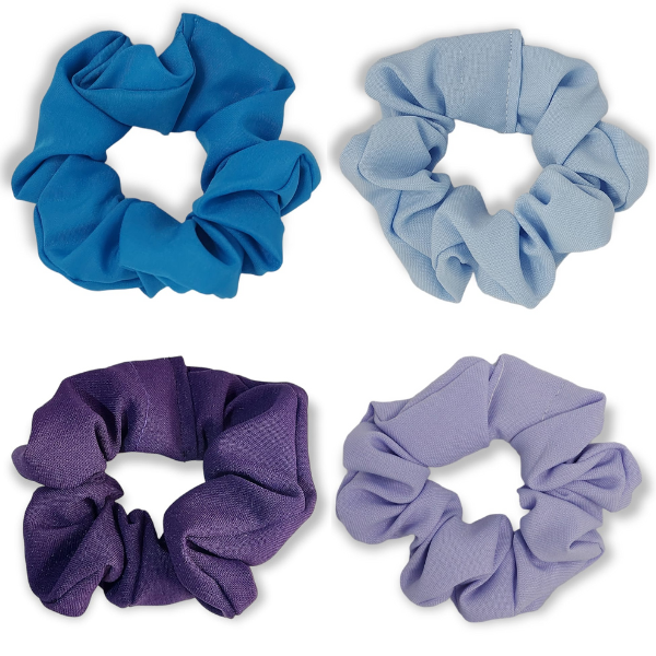 M&amp;N Hair Scrunchies - Blue/Purple - 4 Piece