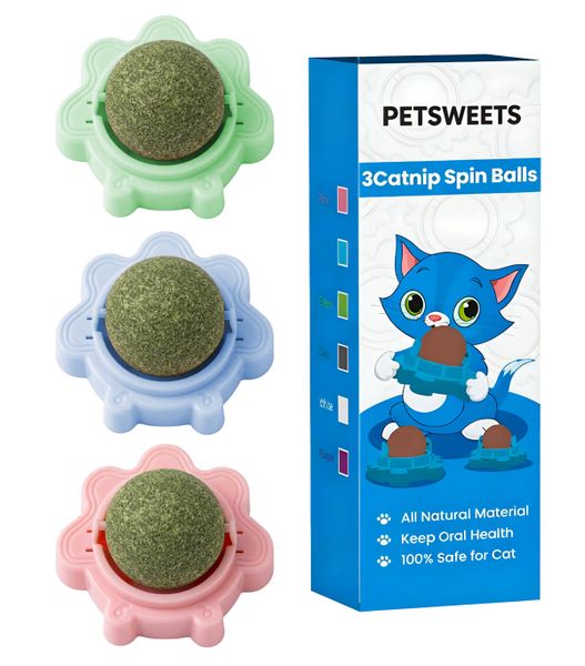 3 Pack Catnip Balls Toy for Cat Wall Catnip Roller for Cat Licking