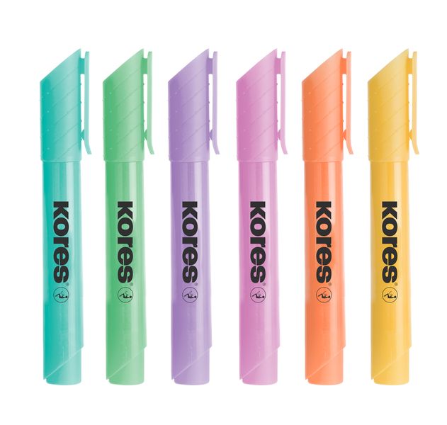Kores High Liner Plus Highlighter, Assorted Pastel Colours, Wallet of 6