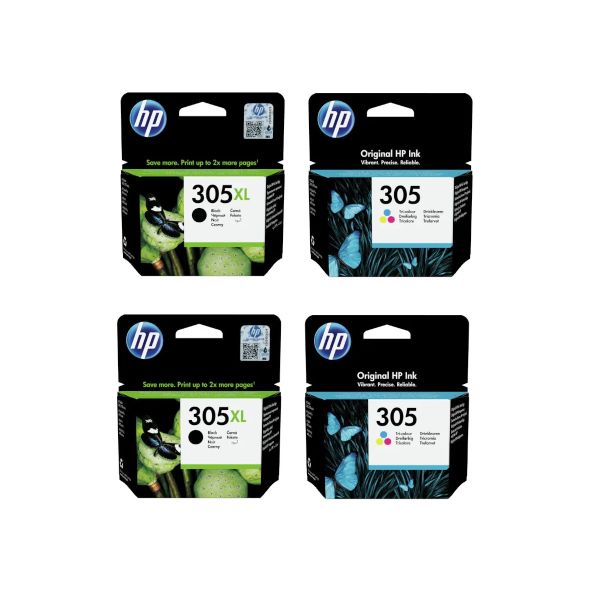 HP 305XL Black x 2 + HP 305 Tri-colour x 2 Original Ink
