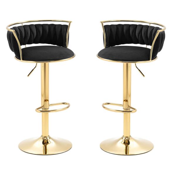 Set of 2 Modern Velvet Adjustable Swivel Bar Stools - HZYS6037