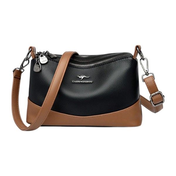 KAIDIENIROO - Two-Tone Shoulder Handbag - Black &amp; Brown