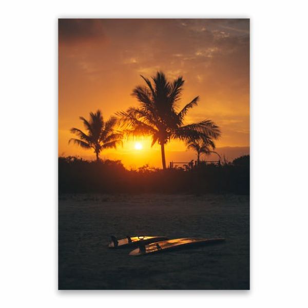 Surf Boards On Beach Sunset Poster - A1