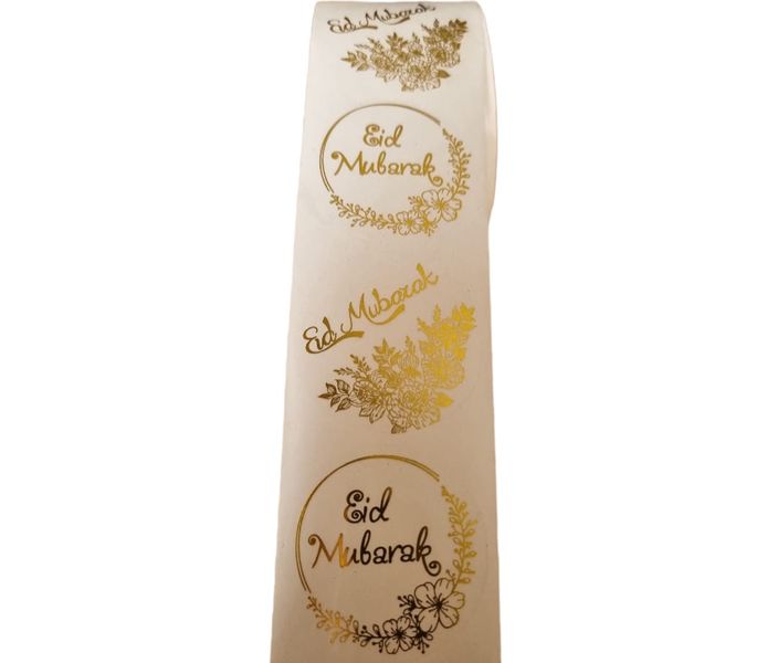 Eid Mubarak Stickers Gold Foil Transparent 2 Designs 38mm 500p/roll Gift